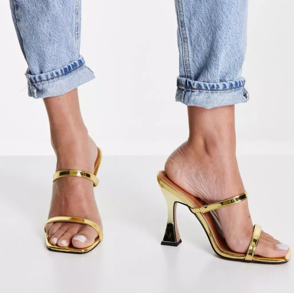 Wide fit heeled mule, US 8, Gold